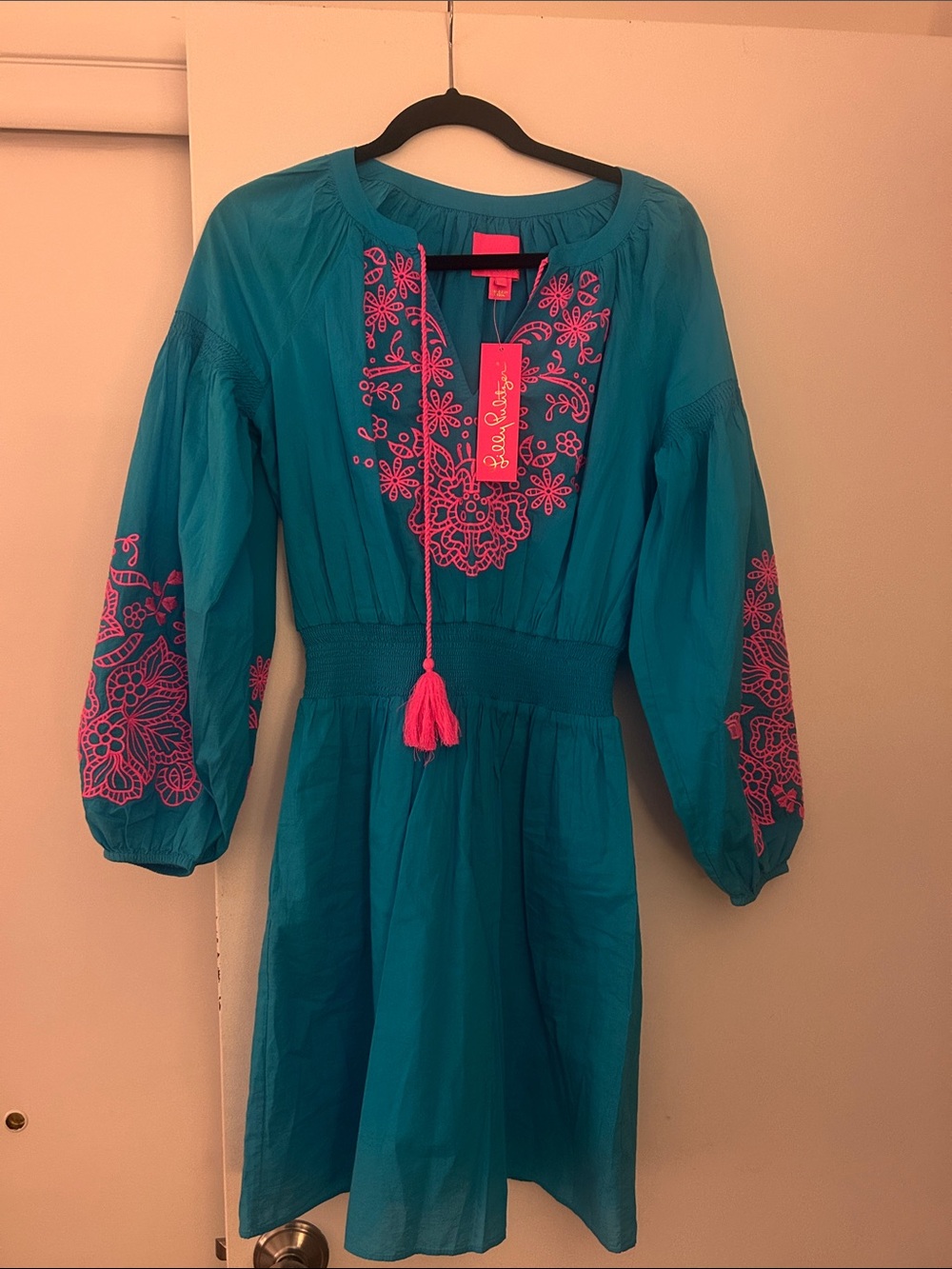Lilly Pulitzer Turquoise Dress with Hot Pink Embroidery